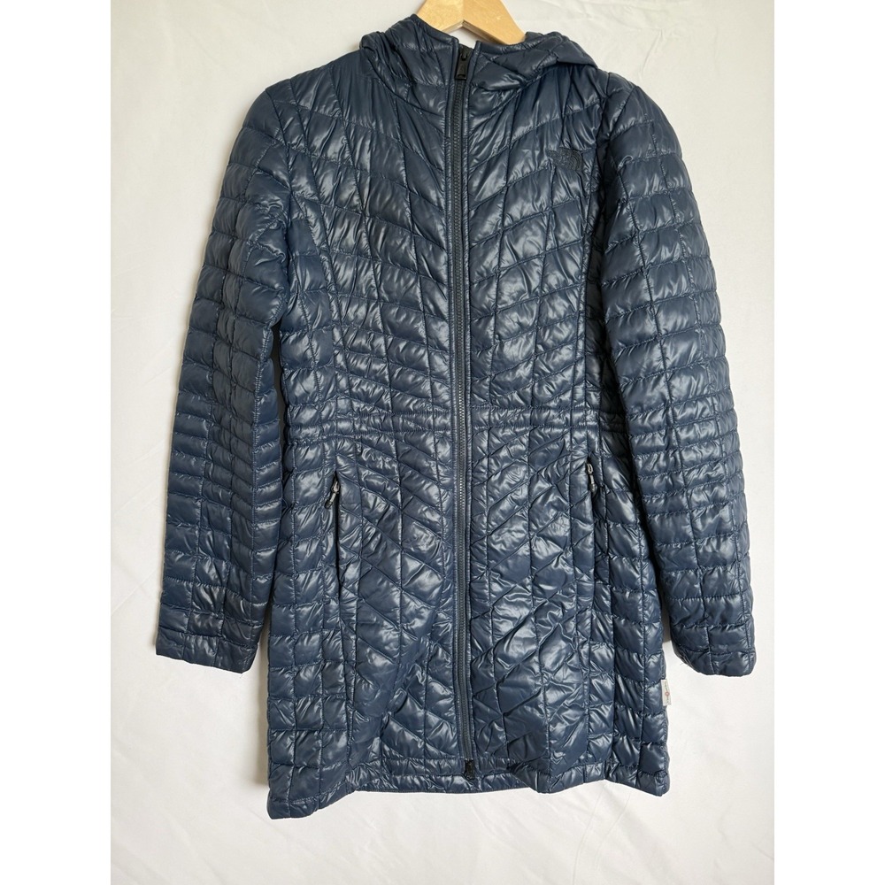 The North Face Womens ThermoBall Parka Jacket M Navy Blue Hood Puffer Packable